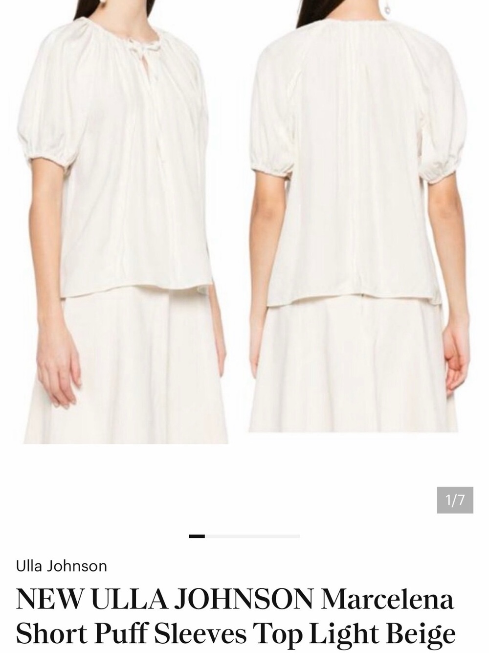 Ulla Johnson Cream Marcelena Puff Sleeve Blouse